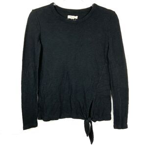 Madewell XXS Black Textured Side Tie Long Sleeve Top 2XS
